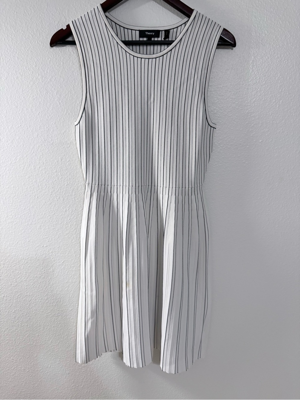 Theory White Dress with Black Pinstripes